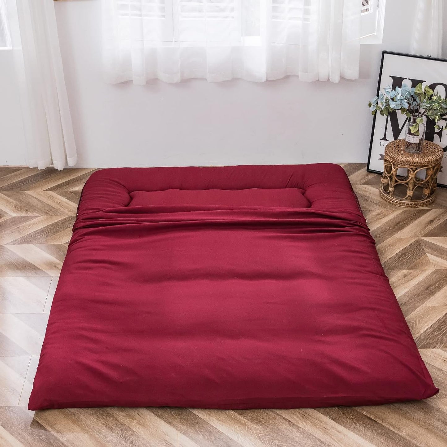 MAXYOYO Bohemian Retro Mattress Boho Floral Japanese Futon Mattress Tatami Floor Mat Foldable Portable Camping, Sleeping Pad, Lounger Couch Bed Full Size