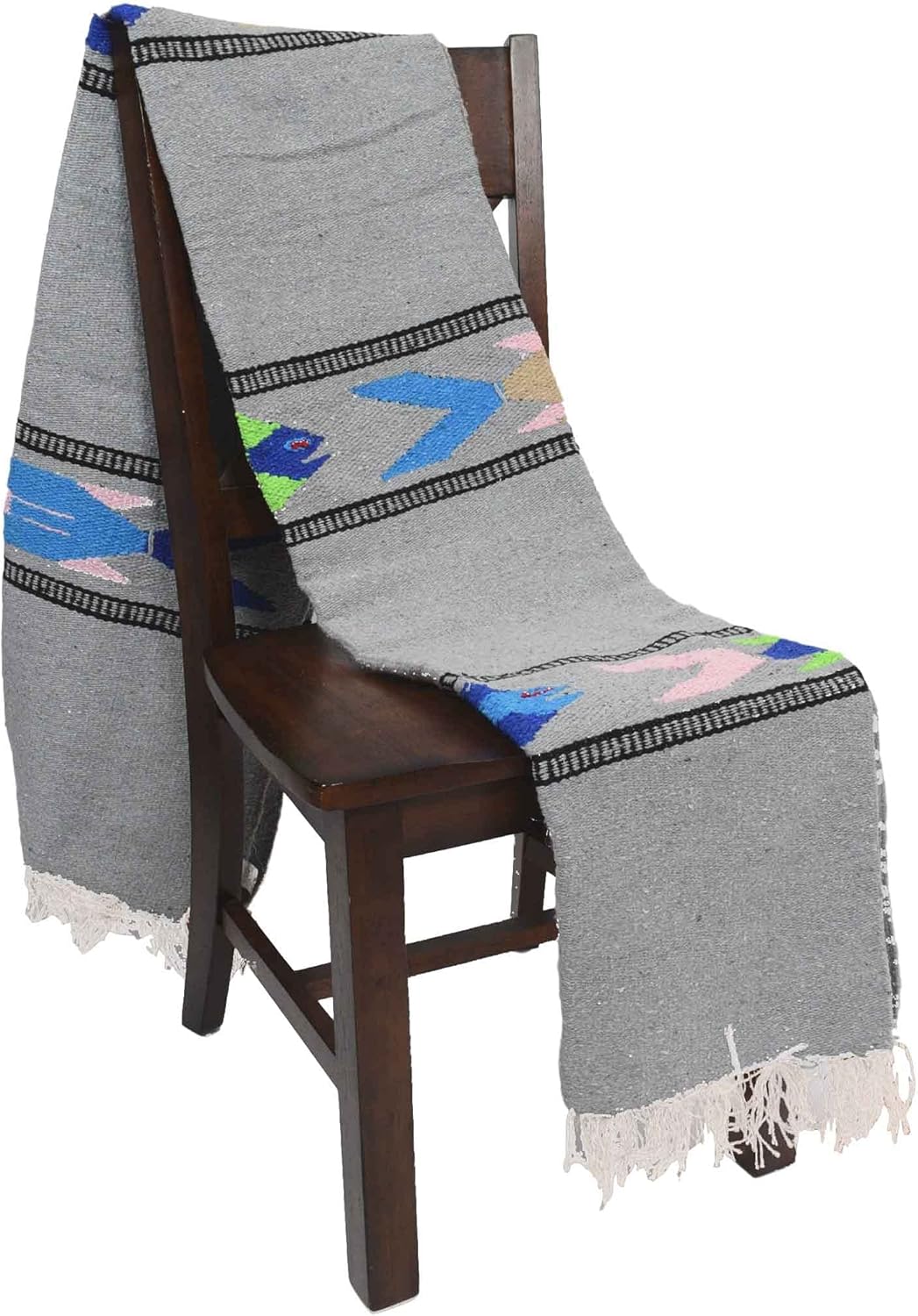 Open Road Goods Thick Mexican Yoga Blanket - Serape Fish Design - Handmade (Mint)