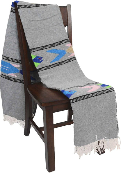 Open Road Goods Thick Mexican Yoga Blanket - Serape Fish Design - Handmade (Mint)