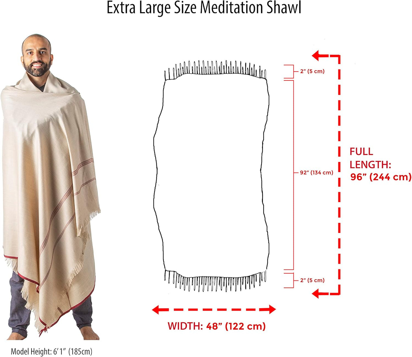Versatile Premium Wool Blend Meditation Shawl - Large Unisex Prayer Wrap, Oversized Scarf & Yoga Blanket