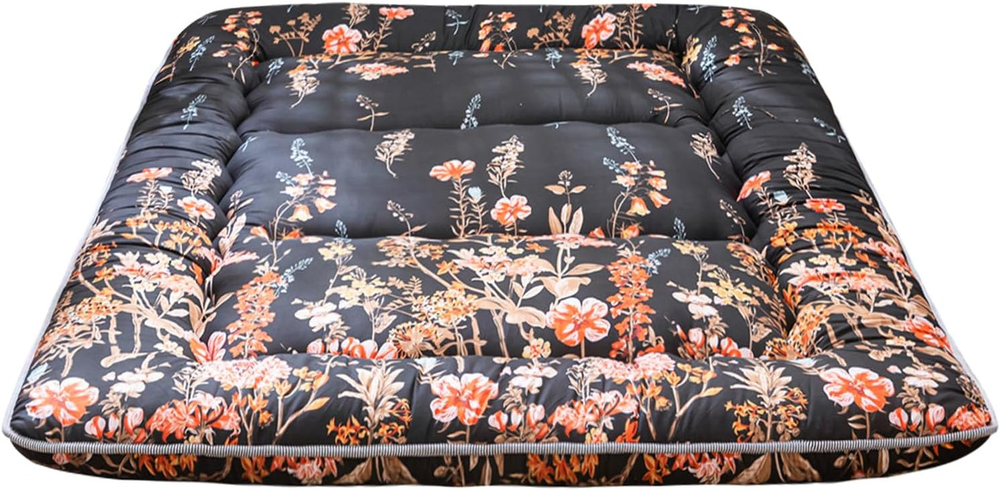 MAXYOYO Bohemian Retro Mattress Boho Floral Japanese Futon Mattress Tatami Floor Mat Foldable Portable Camping, Sleeping Pad, Lounger Couch Bed Full Size
