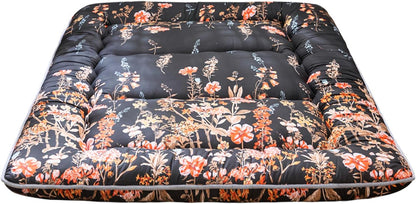 MAXYOYO Bohemian Retro Mattress Boho Floral Japanese Futon Mattress Tatami Floor Mat Foldable Portable Camping, Sleeping Pad, Lounger Couch Bed Full Size