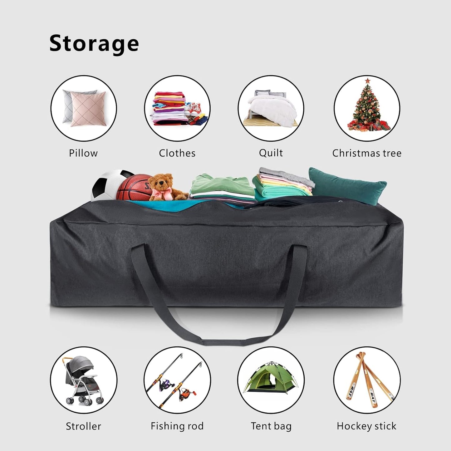 TOPDesign 1-Pack 46 Inch Extra Large Zippered Duffel Bag for Travel Camping Sports Equipment Storage, Waterproof Foldable Luggage Bag with Padded Handles (Black)