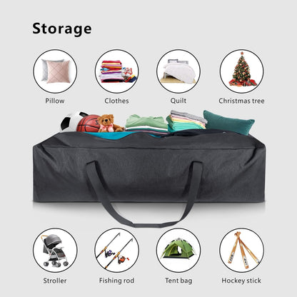 TOPDesign 1-Pack 46 Inch Extra Large Zippered Duffel Bag for Travel Camping Sports Equipment Storage, Waterproof Foldable Luggage Bag with Padded Handles (Black)