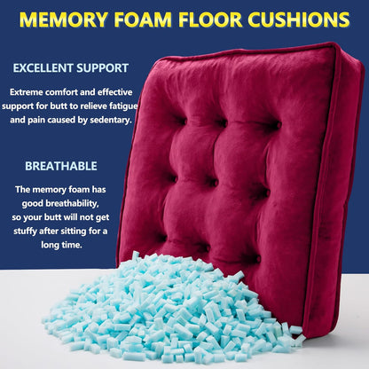 1 MIDDLE ONE Floor Pillow Set of 2, Memory Foam Meditation Cushion, Floor Cushions for Adults Sitting, Large Square Seat Cushions for Yoga, Living Room, 20x20 Inch (Grey)