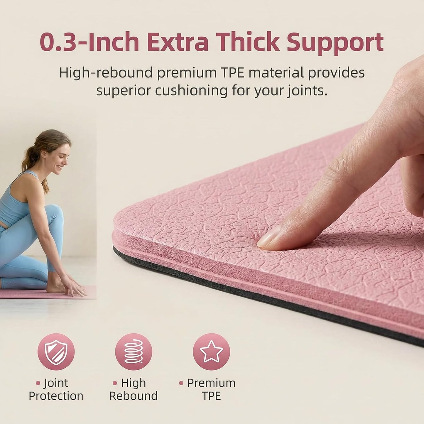 Foldable Fitness Mat, Extra Thick,Extra Long Wide Non-Slip TPE Exercise Mat for Yoga, Pilates & Home Gym Workouts(Pink)