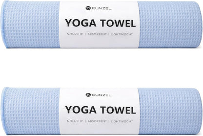 Eunzel 2 Pack Hot Yoga Towel, Non-Slip Yoga Mat Towel with Grip Dots Stickyfiber Sweat Absorbent Towel for Hot Yoga, Pilates and Workout 72" x 24", Blue