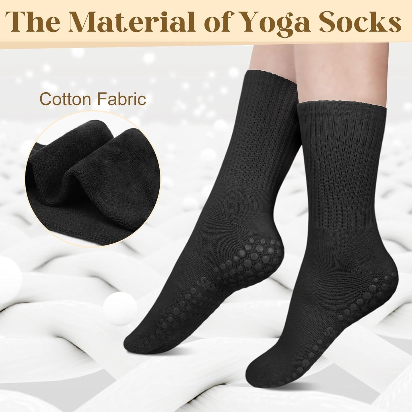Justay 6 Pairs Pilates Socks with Grips for Women Soft Non Slip Crew Cotton Athletic Workout Barre Hospital Yoga Socks