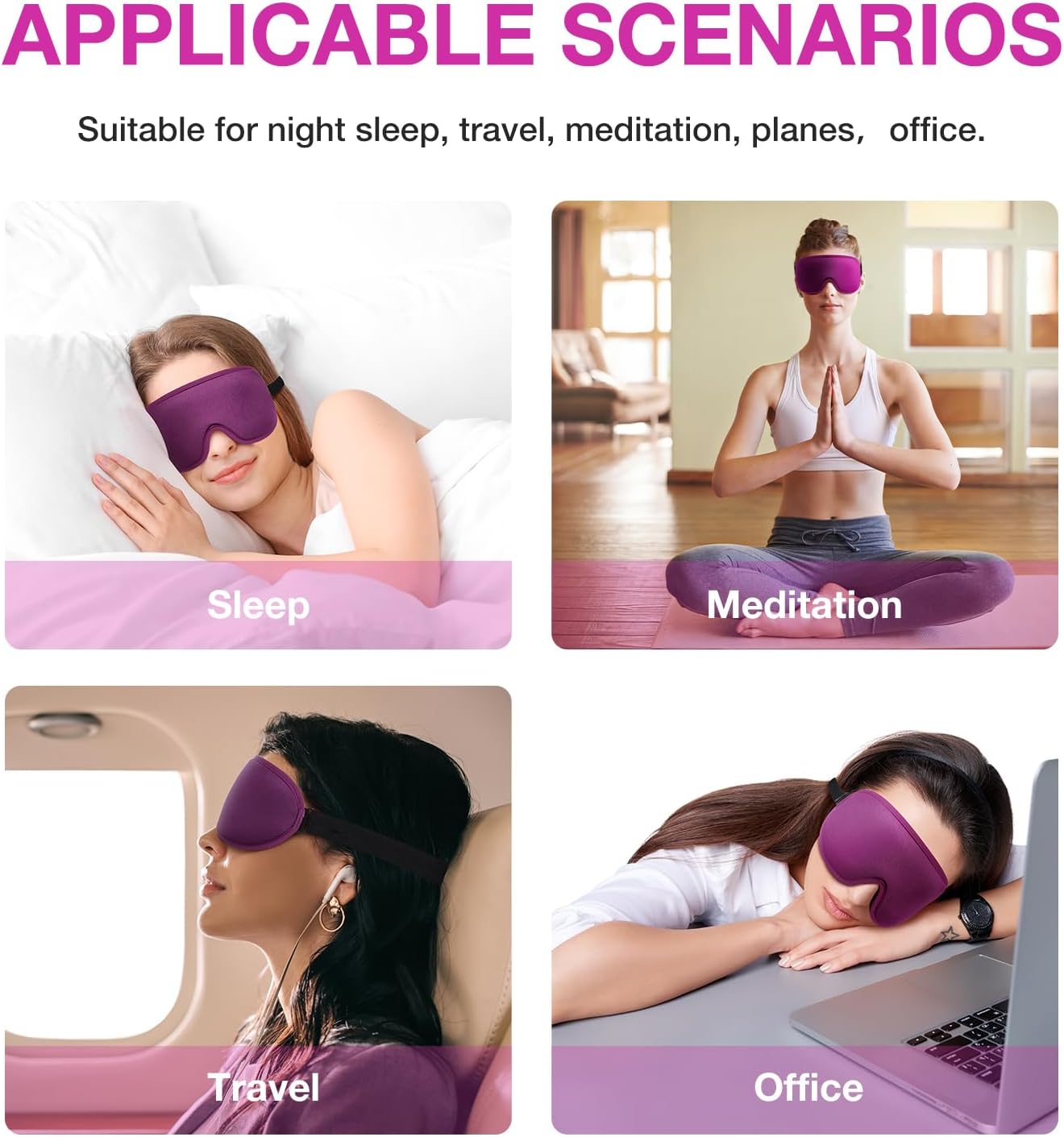 LYSIAN 3D Sleep Mask for Side Sleepers, Blackout Eye Mask with No Pressure on Eyes, Adjustable Comfortable Blindfold with 5 Pairs of Ear Plugs for Sleeping, Travel, Nap, Purple