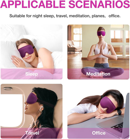 LYSIAN 3D Sleep Mask for Side Sleepers, Blackout Eye Mask with No Pressure on Eyes, Adjustable Comfortable Blindfold with 5 Pairs of Ear Plugs for Sleeping, Travel, Nap, Purple