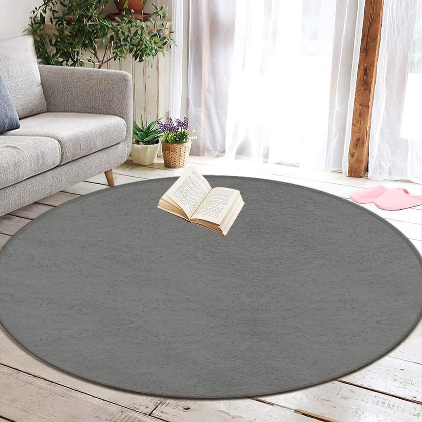 Women's Large Home Decor Mat, Soft Round Yoga Carpet, Non Slip Machine Washable Home Office Circle Rug Purple