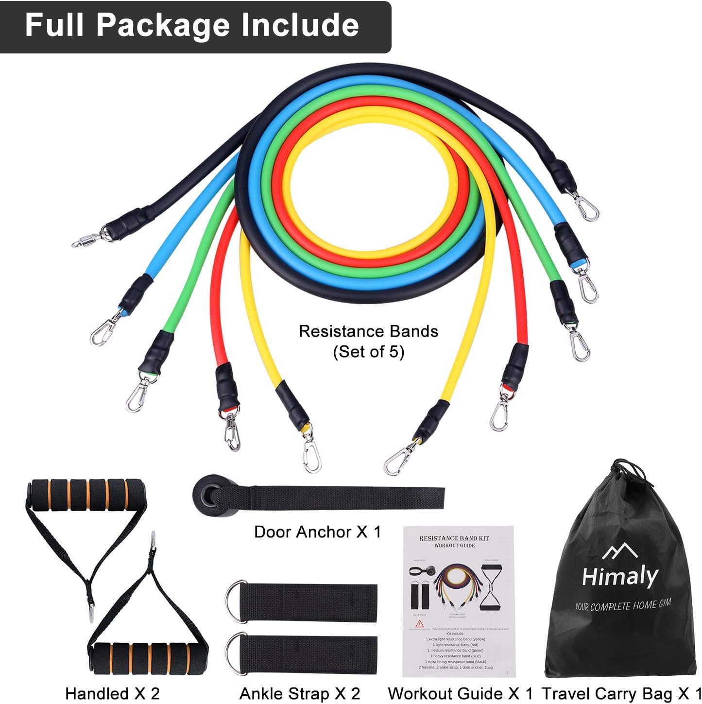 Resistance Bands Set, Himaly Exercise Bands Strength Training Fitness Bands Workout Elastic Bands with Legs Ankle Straps, Door Anchor, Handles & Carry Bag for Home Outdoor Workouts