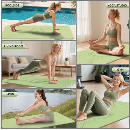 Large Yoga Mat Thick, 76"x32"x0.31"Wide POE Exercise Mat with Non-Slip Surface & Carry Strap, Anti-Tear Workout Mat for Yoga, Pilates, Fitness