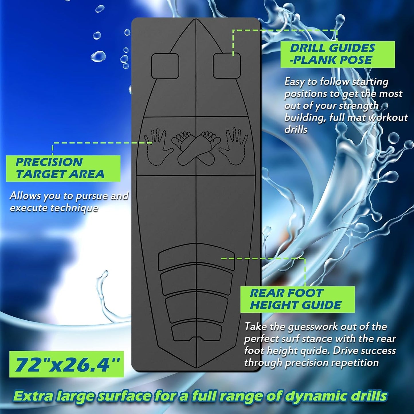 JellyArch Surf Mat for Pop-up Practice Surfing Balance Training 72" x 27" Extra Large Multi-purpose Foldable Rubber Yoga Mat Non Slip with Bag for Women Men Surfing Gifts Pilates Fitness