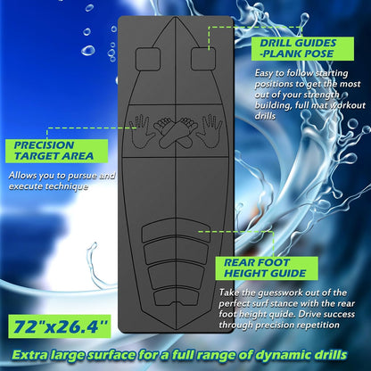 JellyArch Surf Mat for Pop-up Practice Surfing Balance Training 72" x 27" Extra Large Multi-purpose Foldable Rubber Yoga Mat Non Slip with Bag for Women Men Surfing Gifts Pilates Fitness