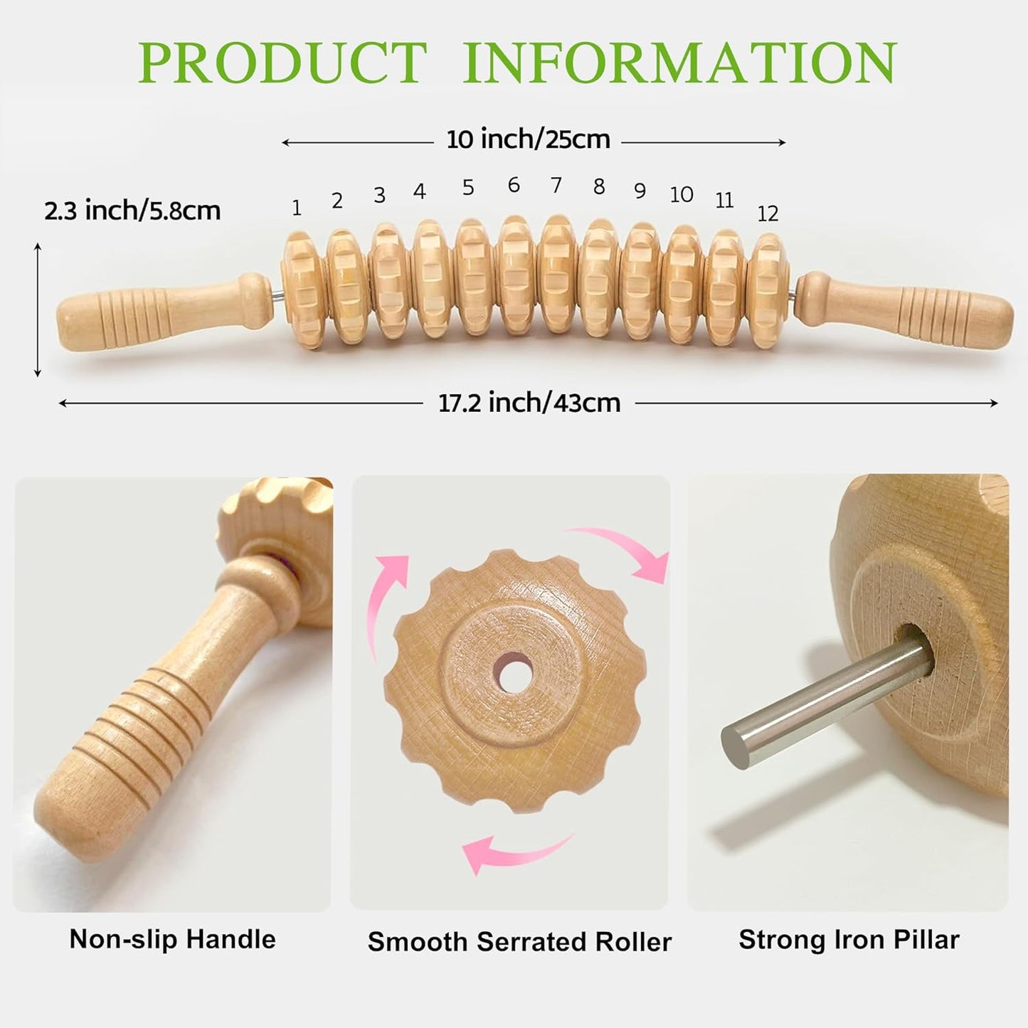 Wooden Massager Handheld Roller Trigger Point Massager Stick for Fascia, Cellulite, Muscle & Abdomen , Body Therapy Massager, Muscle Belly Relief Tool…