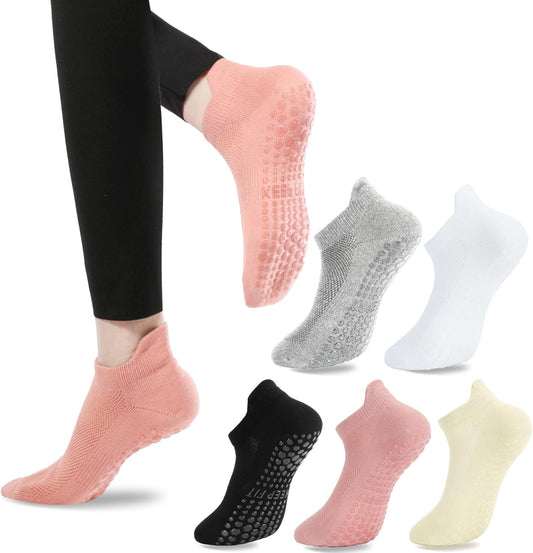 loudashuaiqi Grip Pilates Socks Non Slip Athletic Yoga Socks with Grips for Women Grippy socks for Hospital Workout Barre