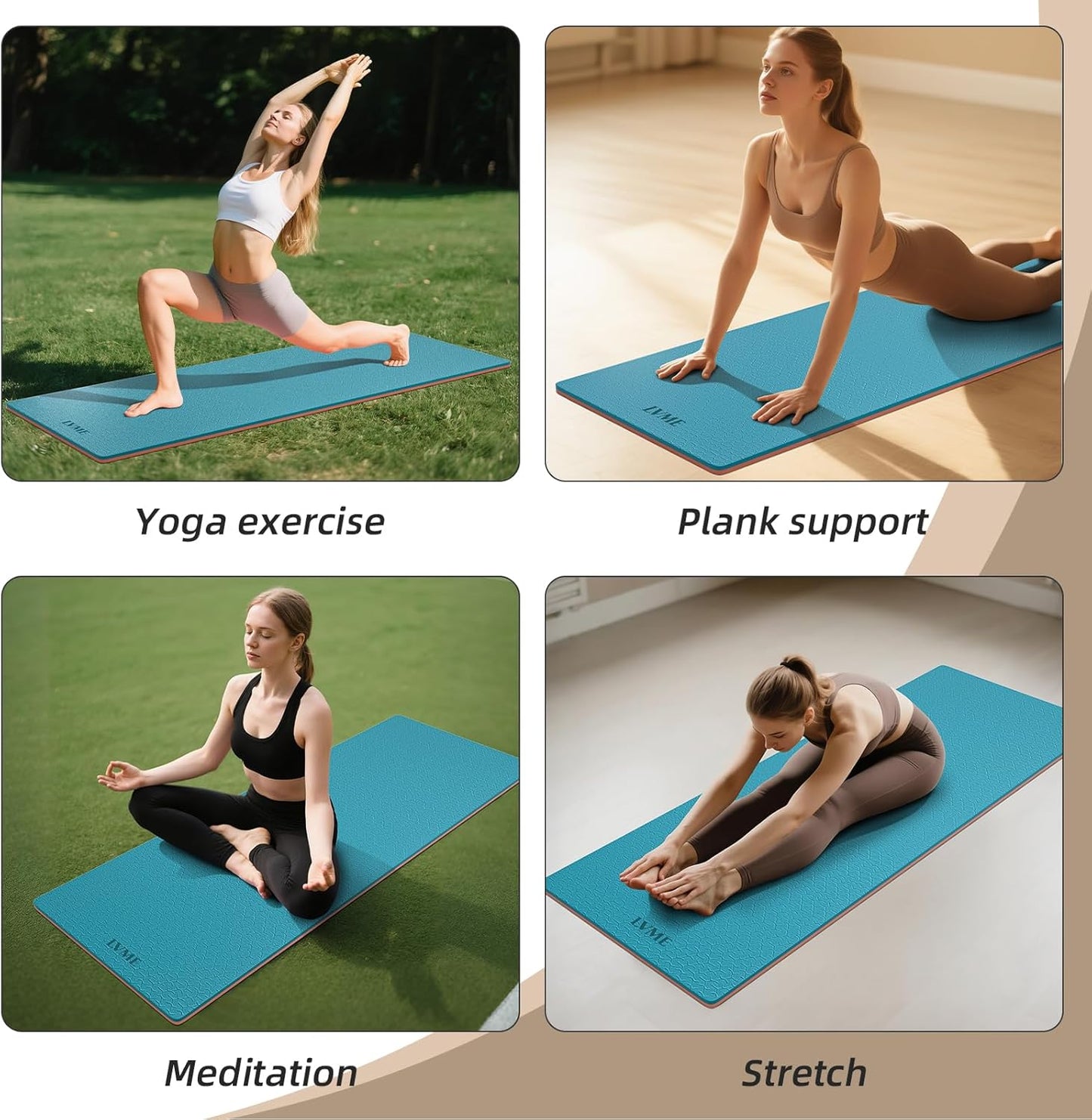 Yoga Mat Non Slip, Anti-Tear 1/4" & 2/5" Thick TPE Yoga Mats for Women and Men, a stylish and practical dual-tone yoga mat.72"x24" Exercise & Fitness Mat with Carrying Strap, Workout Mats for Yoga, Pilates and Floor Exercise