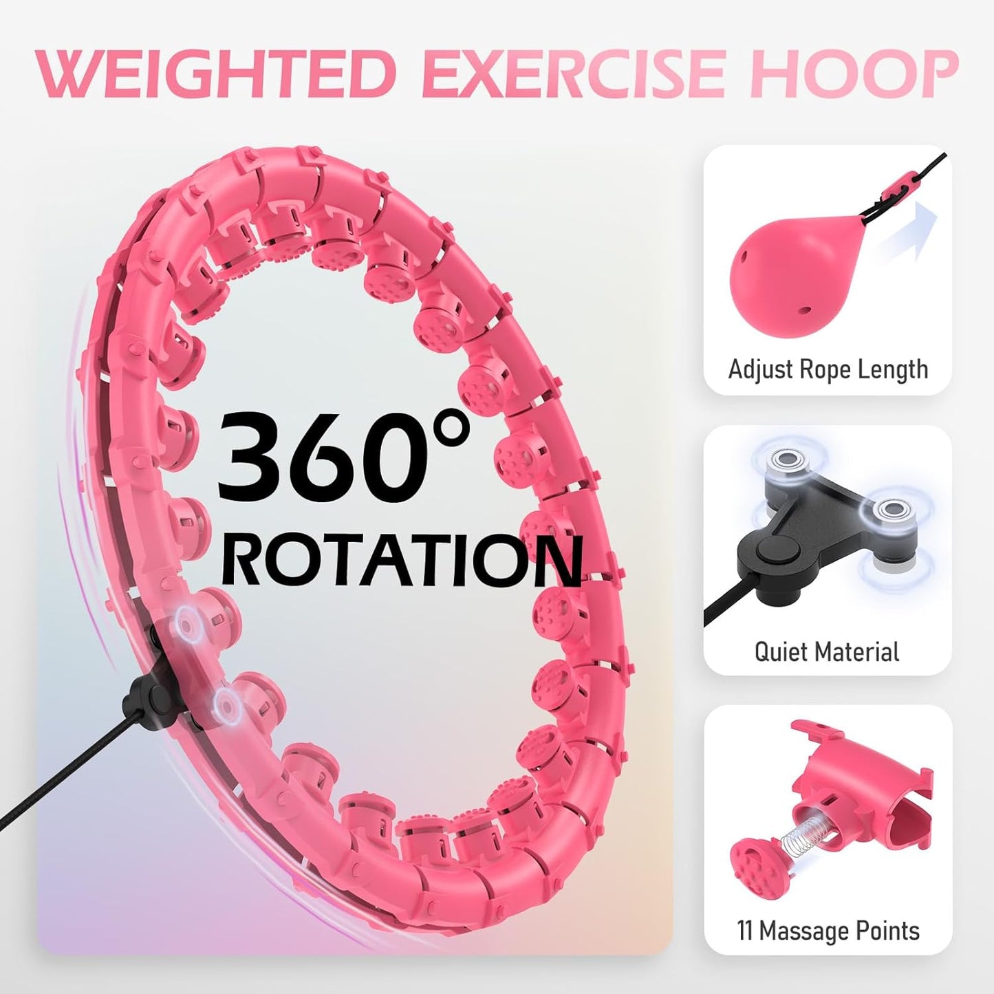 JLoibao Weighted Hula Circle for Adults Weight Loss, Infinity Fitness Hoop Plus Size 51 Inch with Sweat Belt, Include 27 Detachable Links and Waist Trainer for Women