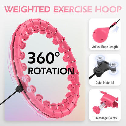 JLoibao Weighted Hula Circle for Adults Weight Loss, Infinity Fitness Hoop Plus Size 51 Inch with Sweat Belt, Include 27 Detachable Links and Waist Trainer for Women