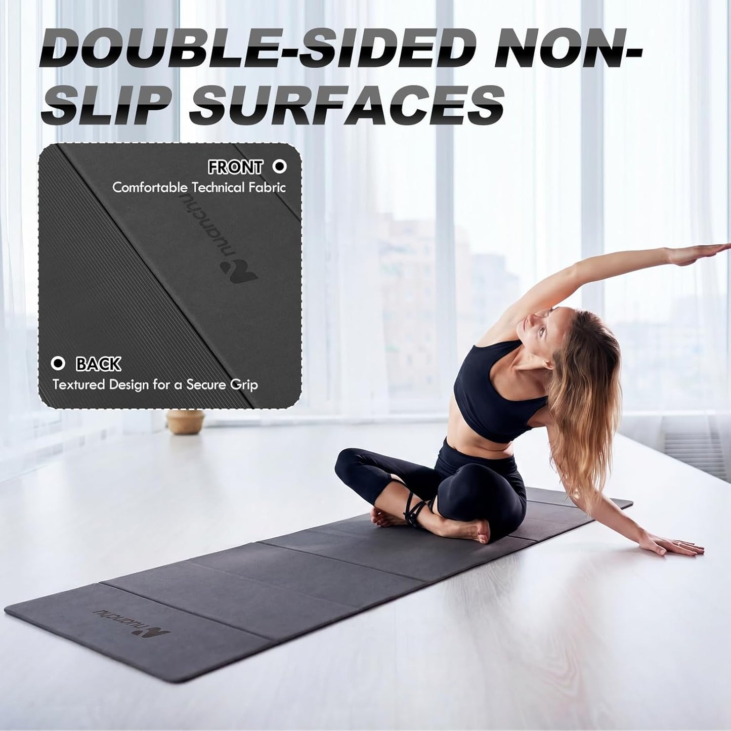 Nuanchu 3 Packs Foldable Yoga Mat Yoga Gift Non-slip Fitness Pilates Mats 6mm Thick with Strap Poe Material 69 x 24 x 0.24" Lightweight Multi-purpose Workout Mats for Exercise Home Travel