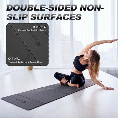 Nuanchu 3 Packs Foldable Yoga Mat Yoga Gift Non-slip Fitness Pilates Mats 6mm Thick with Strap Poe Material 69 x 24 x 0.24" Lightweight Multi-purpose Workout Mats for Exercise Home Travel