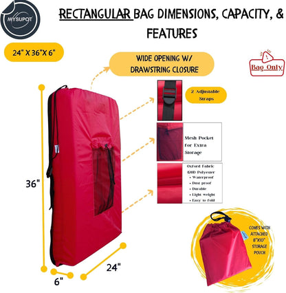 BLACK (Large 36"x24"x6") Beach Chair Bag. For Tent, Camping Mattress, Recliner, Dog Bed, Director & Lounge Chair, Booster Seat, Laundry. Light Duty 420D Polyester w/Adjustable Straps.