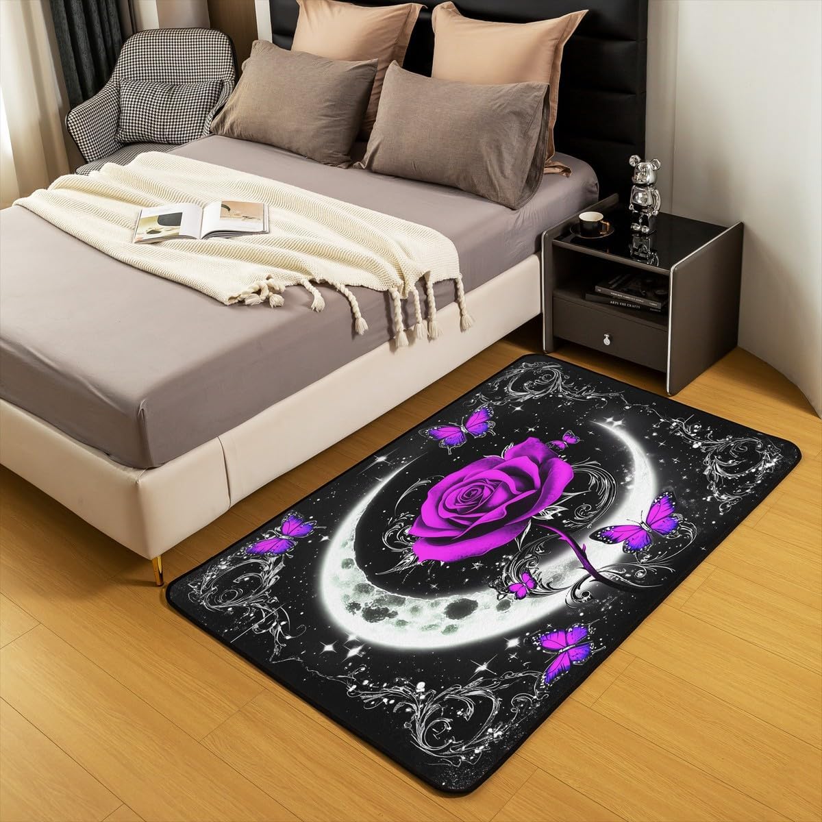 Feelyou Floral Rose Indoor Floor Mat Set,Romantic Blue Rose Rugs for Living Room Bedroom Area Rug 3x5,Boys Girls,Botanical Flower Rose Accent Rug Doormats Floor Mat for All Season