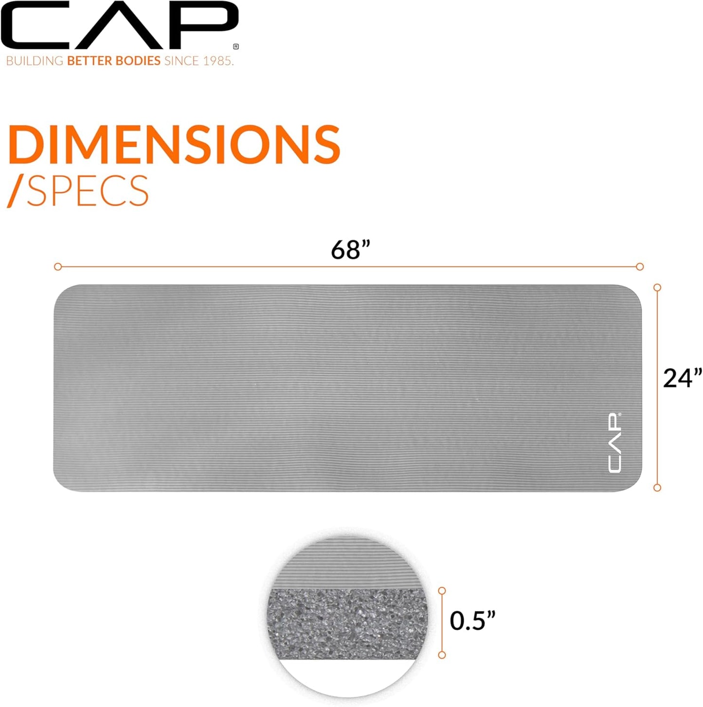 CAP Barbell 1/2-Inch High Density Exercise Yoga Mat with Strap | Multiple Options
