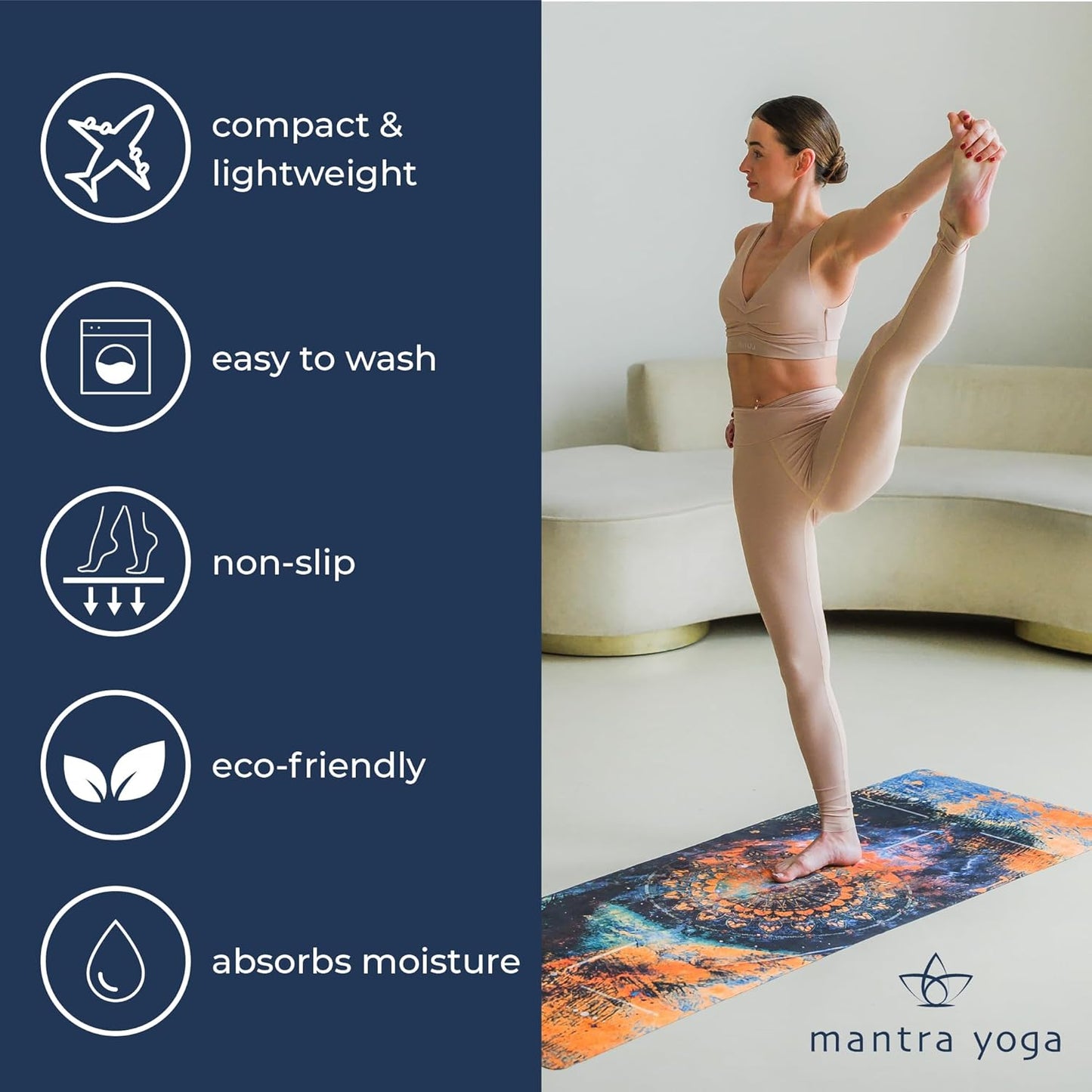Mantra Yoga Travel PRO 1.5mm with Knee Pad - Foldable Fitness & Exercise Mat with Bag | Lightweight, Compact & Eco-Friendly | Non-Slip & Washable | For All Types of Yoga | 72" L x 24" W | 2.6 lbs