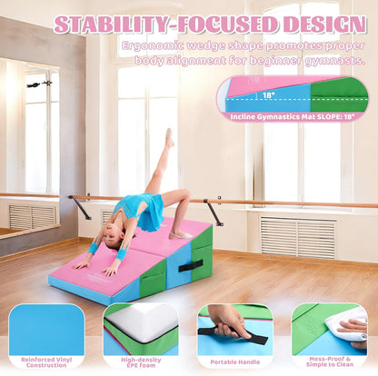 Gymnastics Cheese Mat Incline Wedge Mat, Folding Gymnastics Mat for Kids Tumbling, Indoor/Outdoor Skill Shape Training & Exercise equipment Home Gym Yoga