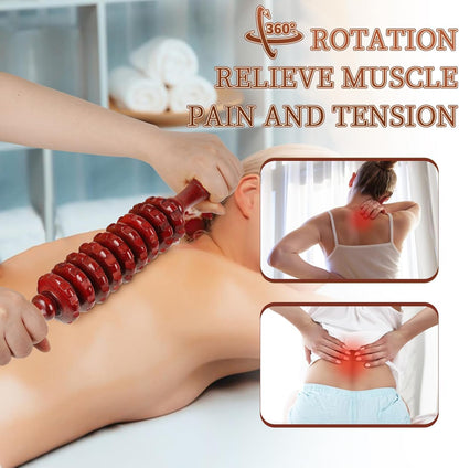 Liitrton Manual Wooden Fascia Massage Roller Trigger Points for Release Cellulite Sore Muscle Blasting (Straight-9-Wheel)