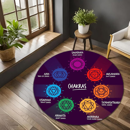 Chakra Round Area Rug, Non-Slip Meditation & Yoga Carpet for Living Room, Meditation Round Area Rugs, Modern Circular Bedroom Rug 57