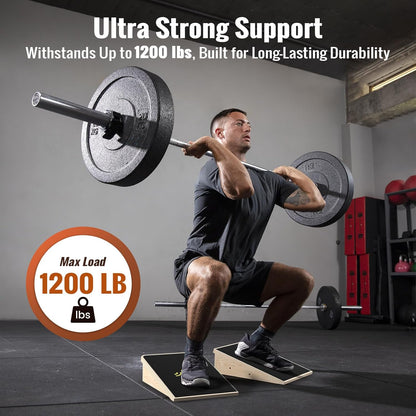 Sportneer Squat Wedge - Squat Wedge Block 1200 LBS - 15°/ 20° Slant Board for Squats Wooden Heel Elevated Board for Squats Weightliting Home Gym Squat Wedge Non-Slip