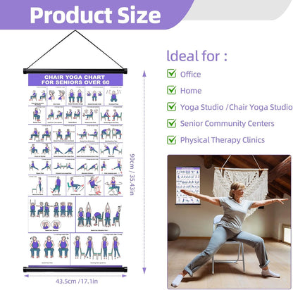 GiftNest Chair Yoga Wall Chart – 31 Poses for Seniors & Beginners – Fabric Poster with Hanging Rod & Rope – Durable, Foldable, and Easy to Display in Home or Office – Stretching & Mobility Guide