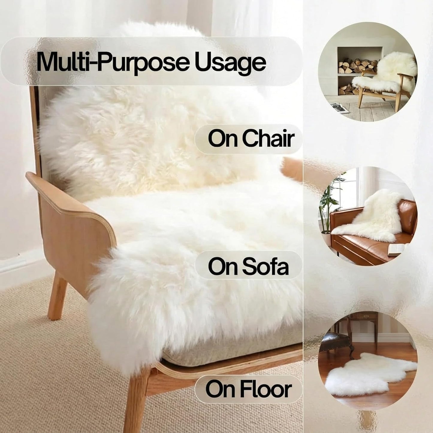 Sheepskin Runner,Genuine New Zealand Fluffy Natural Lambskin Real Sheep Skin Fur Throw Area Rug for Livingroom,Bedroom,Sofa and Chair, Yoga mat and Dog Mat(Double Pelt 2x6 ft, Ivory White)
