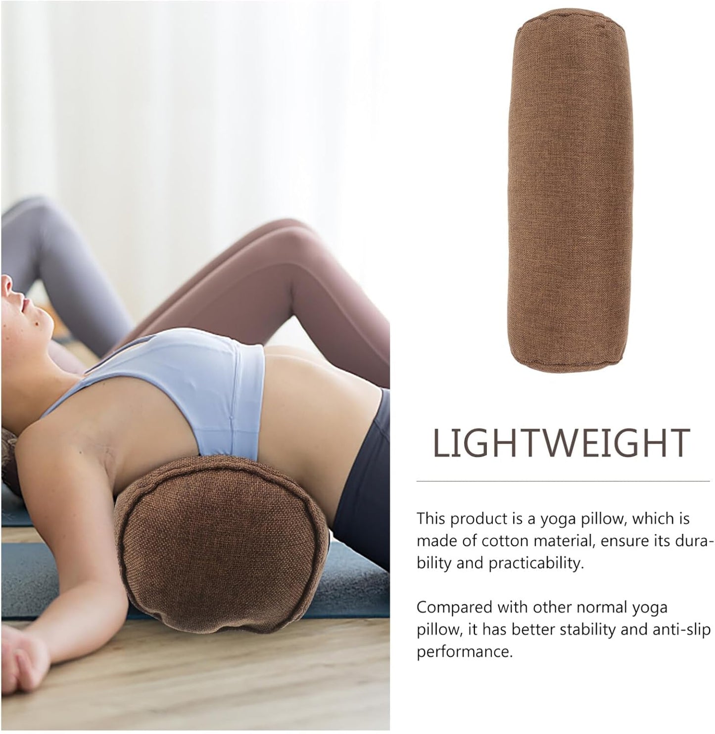 balacoo Yoga Bolster Pillow Pearl Cotton Lumbar Pillow Shape-retaining Tube Cushion for Meditation Cylinder Bolster Pillow for Restorative Yoga Support, 40.00X15.00X15.00CM, Coffee