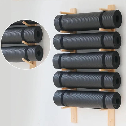Wooden Yoga Mat Holder Wall Mount, Wood Yoga Mat Storage Rack as Shoe Hanger, Yoga Mat Organizer, or Gym Shelf for Home Gym Wall Storage