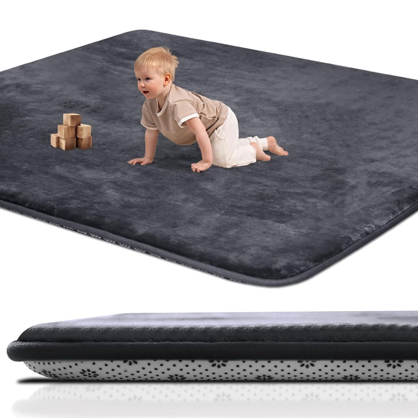 Large Thick Baby Play Mat for Floor,Padded Foam 59x79 Playpen Mat,Soft Support&Plush Feel Nursery Kids Rug,Non Slip for Toddler,Infants,Kids Playroom,Yoga,Baby Crawling,Tummy Time (Light Grey)