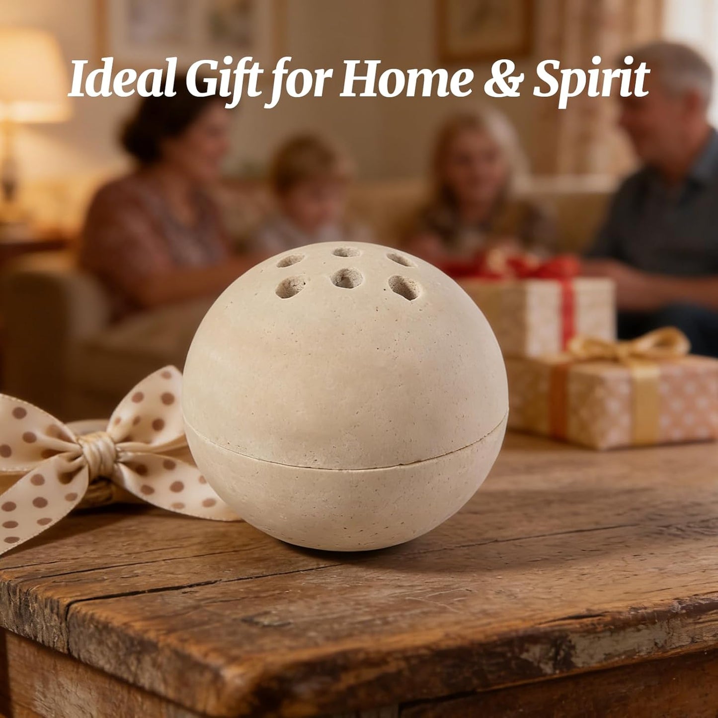 Natural Travertine Incense Burner – 4” Handmade Stone Incense Cone Holder, Minimalist Sphere Incense Burner for Home Decor, Meditation, Yoga, Spa, Relaxation (Beige)