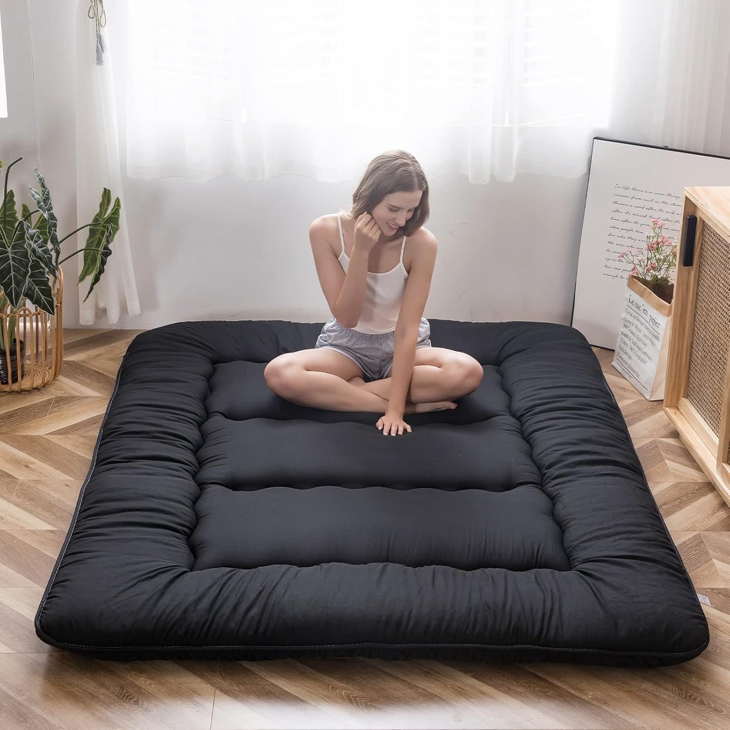 MAXYOYO Bohemian Retro Mattress Boho Floral Japanese Futon Mattress Tatami Floor Mat Foldable Portable Camping, Sleeping Pad, Lounger Couch Bed Full Size
