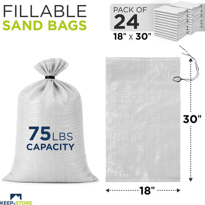 Heavy Duty Sand Bags Pack of 3, White Empty Sandbags with Built-In Ties, Woven Polypropylene UV Protection 1600 Hours, Fillable Sand Bags for Flood Control, Weight, 10x14 inches, 15 Pounds Volume
