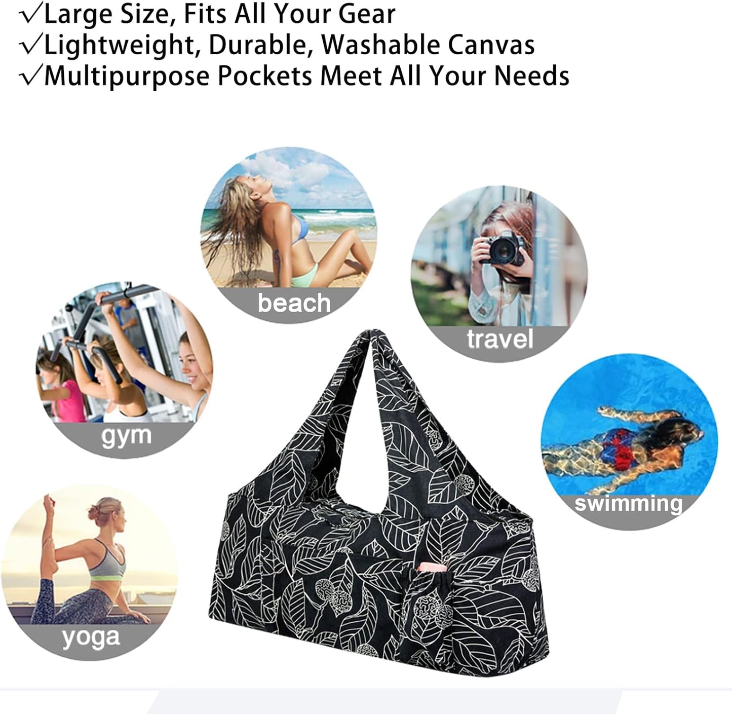 KUAK Extra Large Yoga Mat Bag with Zippered Top & 5 Pockets - Premium Canvas Tote with Yoga Mat Carrying Strap for Pilates, Gym, Fitness Block & Gear