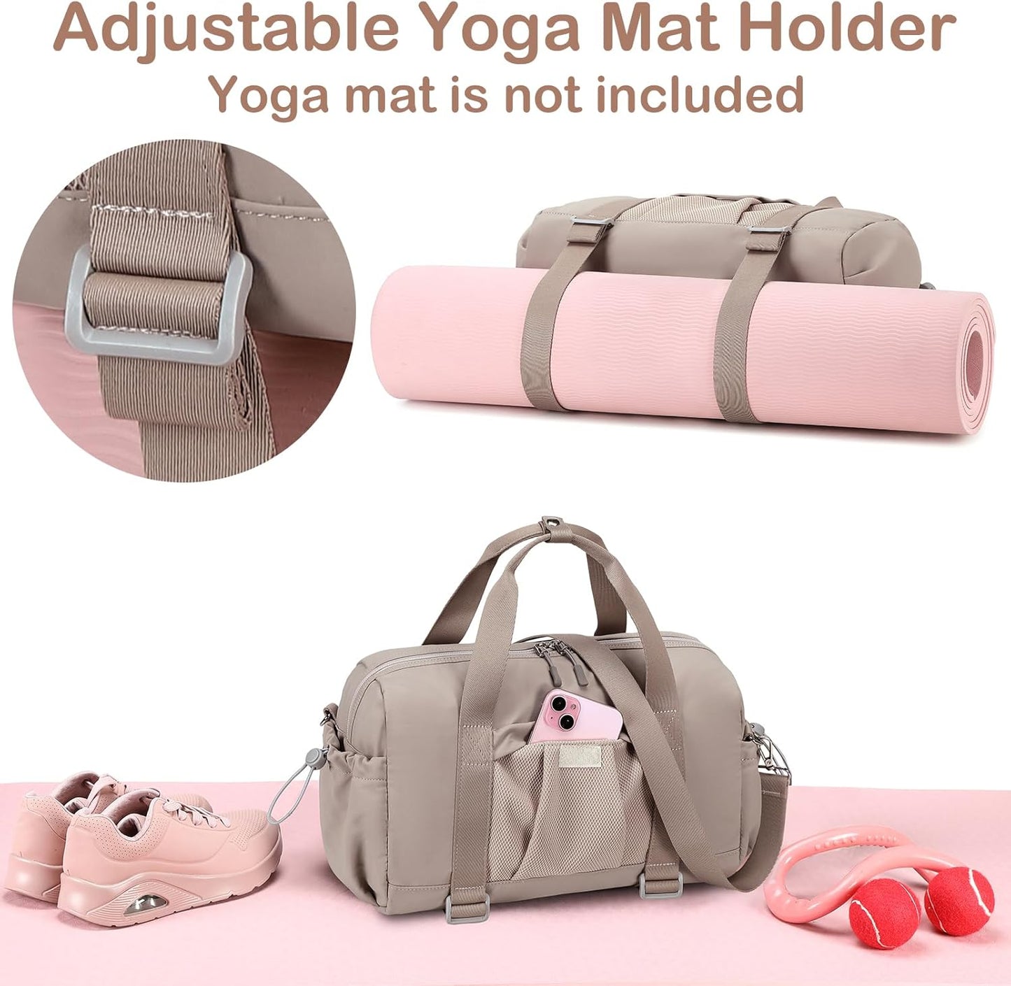 LEDAOU Small Gym Bag for Women, Mini Duffle Bag with Yoga Mat Holder Lightweight Carry On Sports Bag with Separate Shoe Pocket and Wet Pocket Duffel Bags Dance Yoga Workout Bag (Pink)