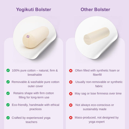 Yogikuti Iyengar Yoga Bolster Pillow – 100% Cotton Cylindrical Bolster for Restorative Yoga & Meditation – Firm & Durable Support Cushion with Washable Cover for Alignment & Comfort (White)