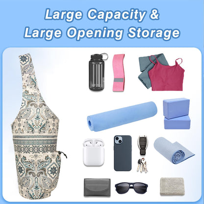 Yoga Mat Bag - Large Opening Long Tote Yoga Mat Carrier Holder Bag with Waterproof Wet Zipper Pocket and Drawstring Water Bottle Pocket - Yoga Bag Fit Most Size Mats