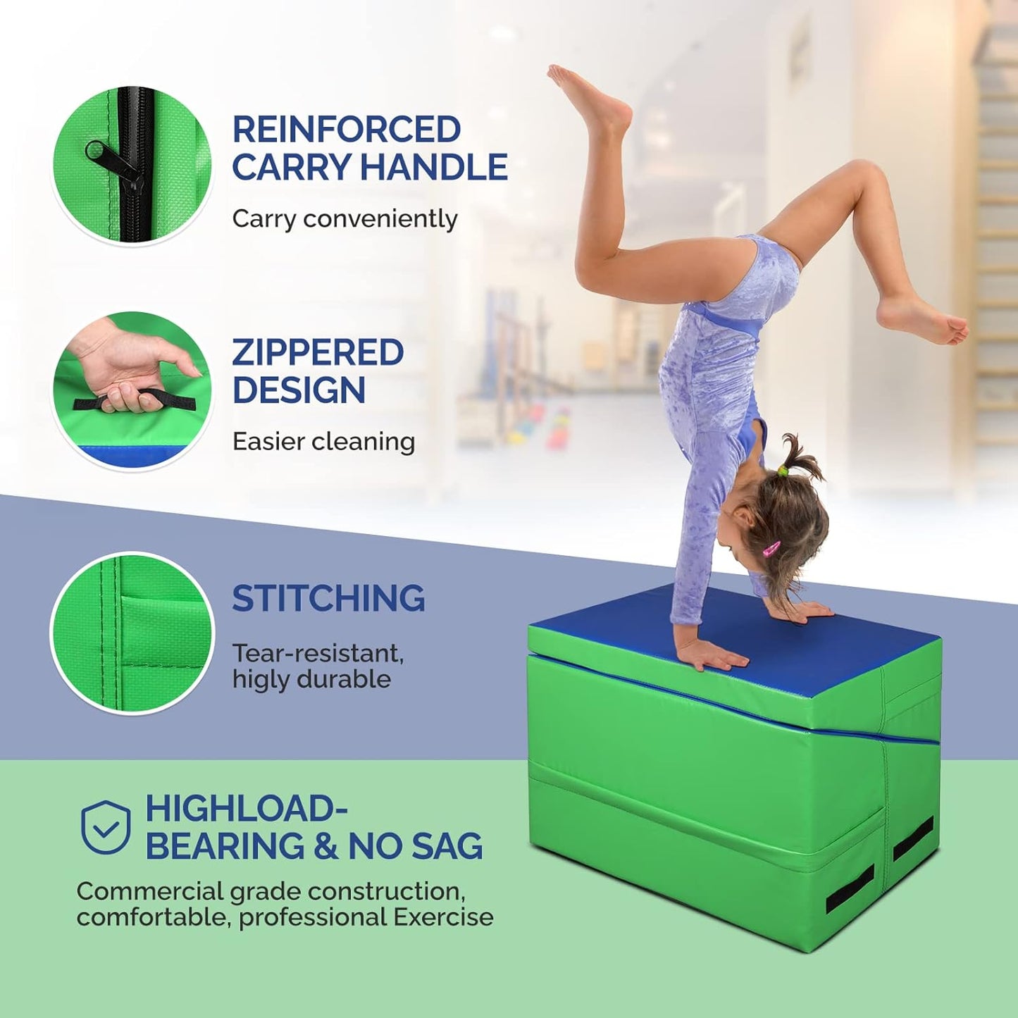 Matladin Incline Gymnastics Wedge Mat, Folding Gymnastics Mat for Kids Girls Home Training Exercise