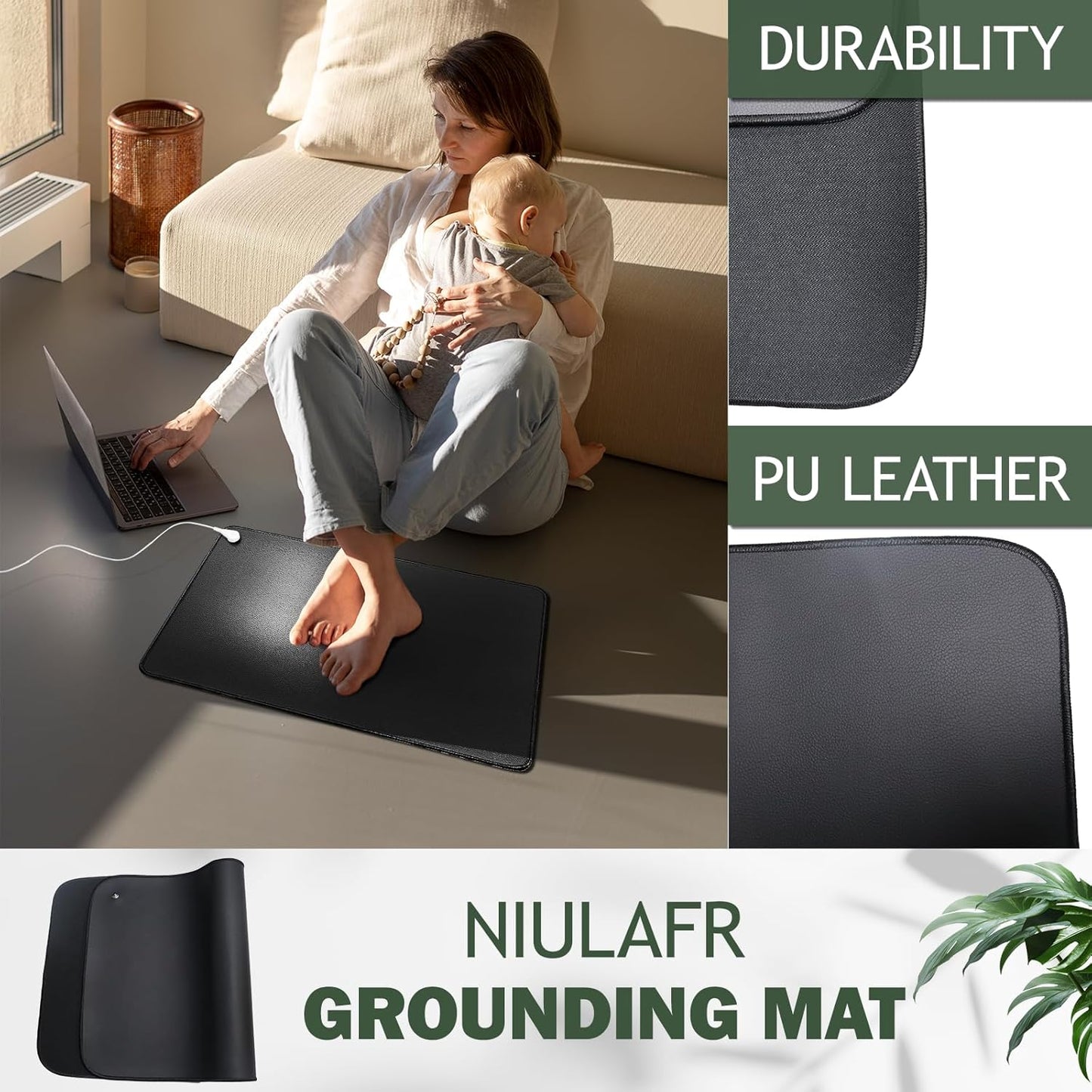 Grounding Mat,35.4x23.6 inches,Reconnect to The Earth EMF Recovery,for Foot Therapy, Universal Grounding Sleep Mat, Grounding Yoga Mat,Improve Energy,Sleep Assist and Helps with Anxiety Black