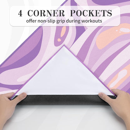 Yoga Mat Towel Cover with Large Corner Pockets, Non Slip Grip Microfiber Mat Cover Mat for Hot Yoga, Pilates and Gym Workout, 70" L x 26" W, Purple