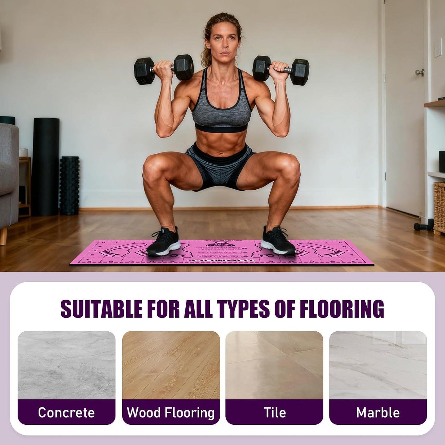 31.5'' X 13.8'' Non-Slip Squat Mat with Foot Position, Pro-Grade Exercise Mat Great for Squats, Leg and Lunges, Improving Muscle Activation, Versatility and Safety, Ideal for Home Fitness Enthusiasts